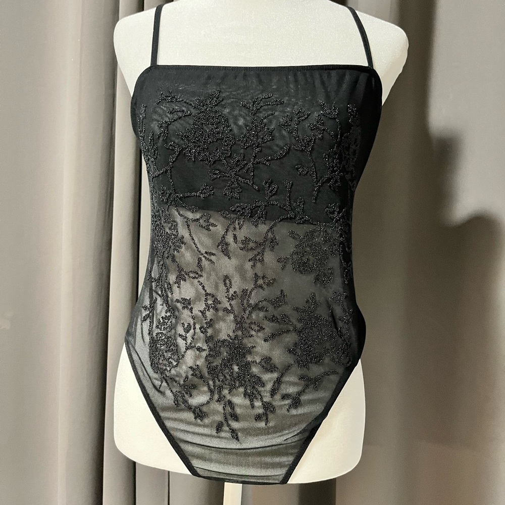 Victoria’s Secret body suit black beaded snap bottom thing